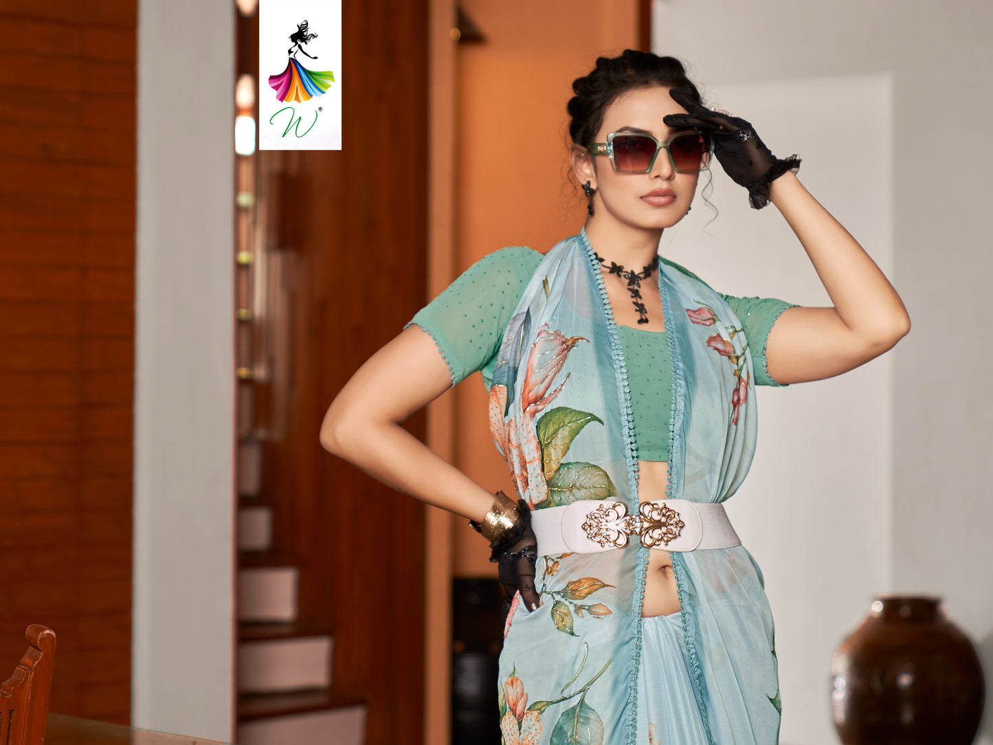 Tulip, Chiffon Flower With Foil Print Sari