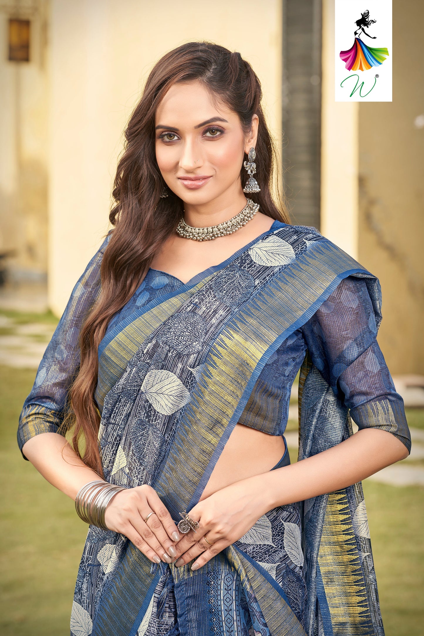 Blue Color Tissue Digital Printed Saree - Womantra