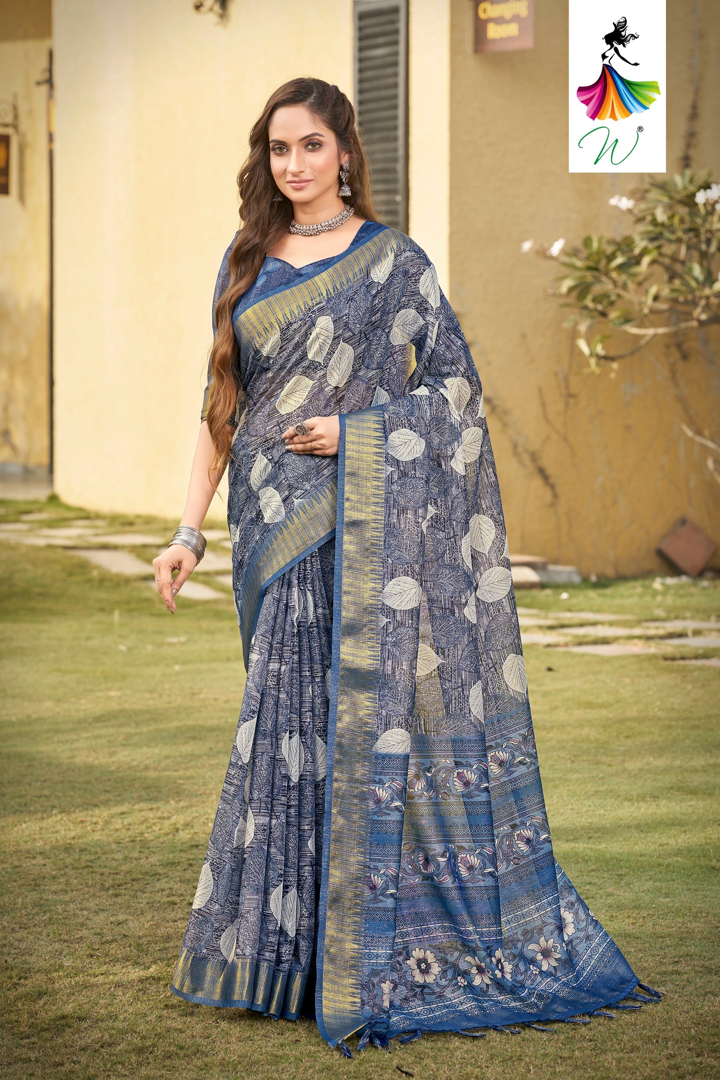 Blue Color Tissue Digital Printed Saree - Womantra