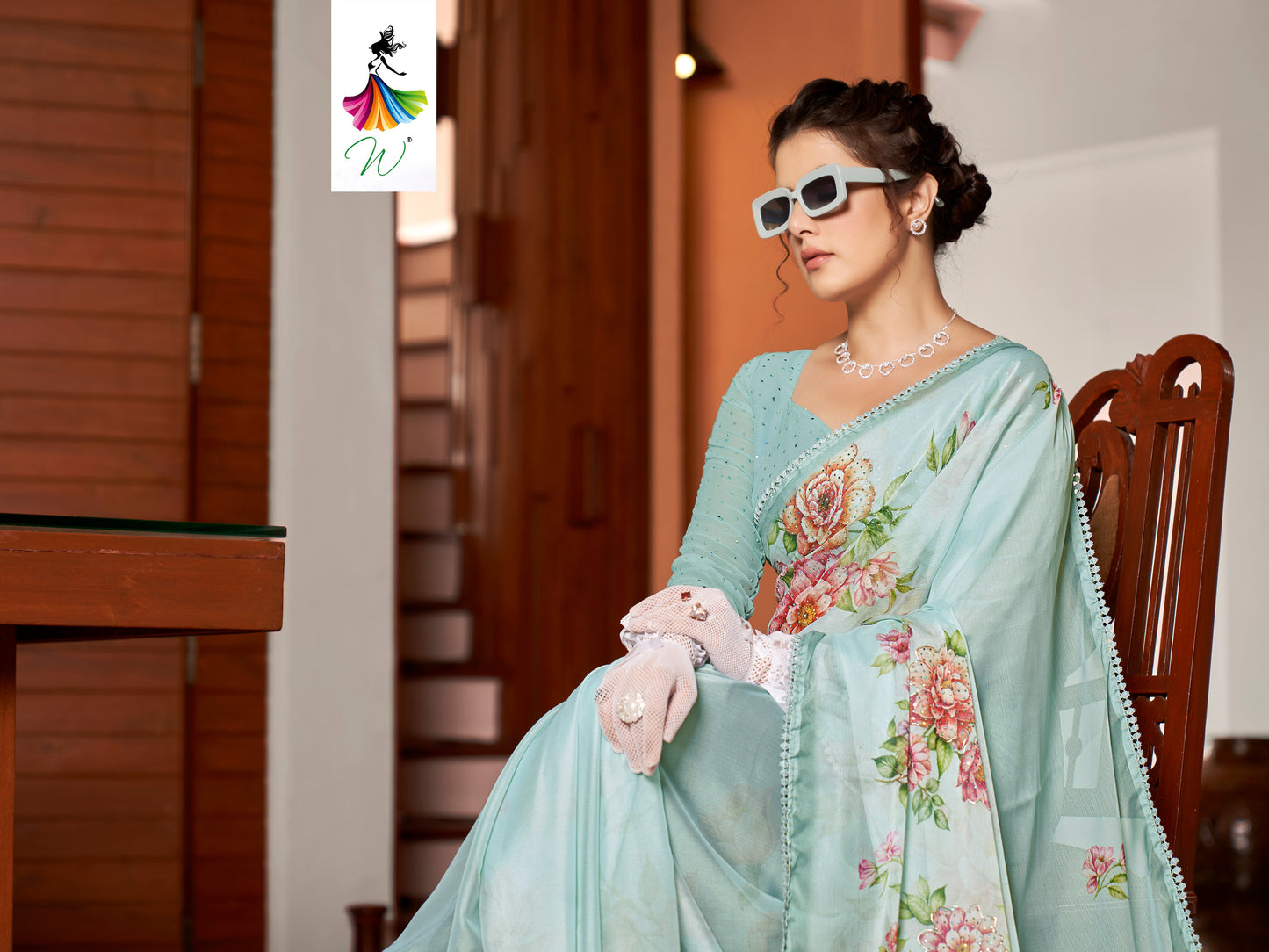 Tulip, Chiffon Flower With Foil Print Sari - Womantra