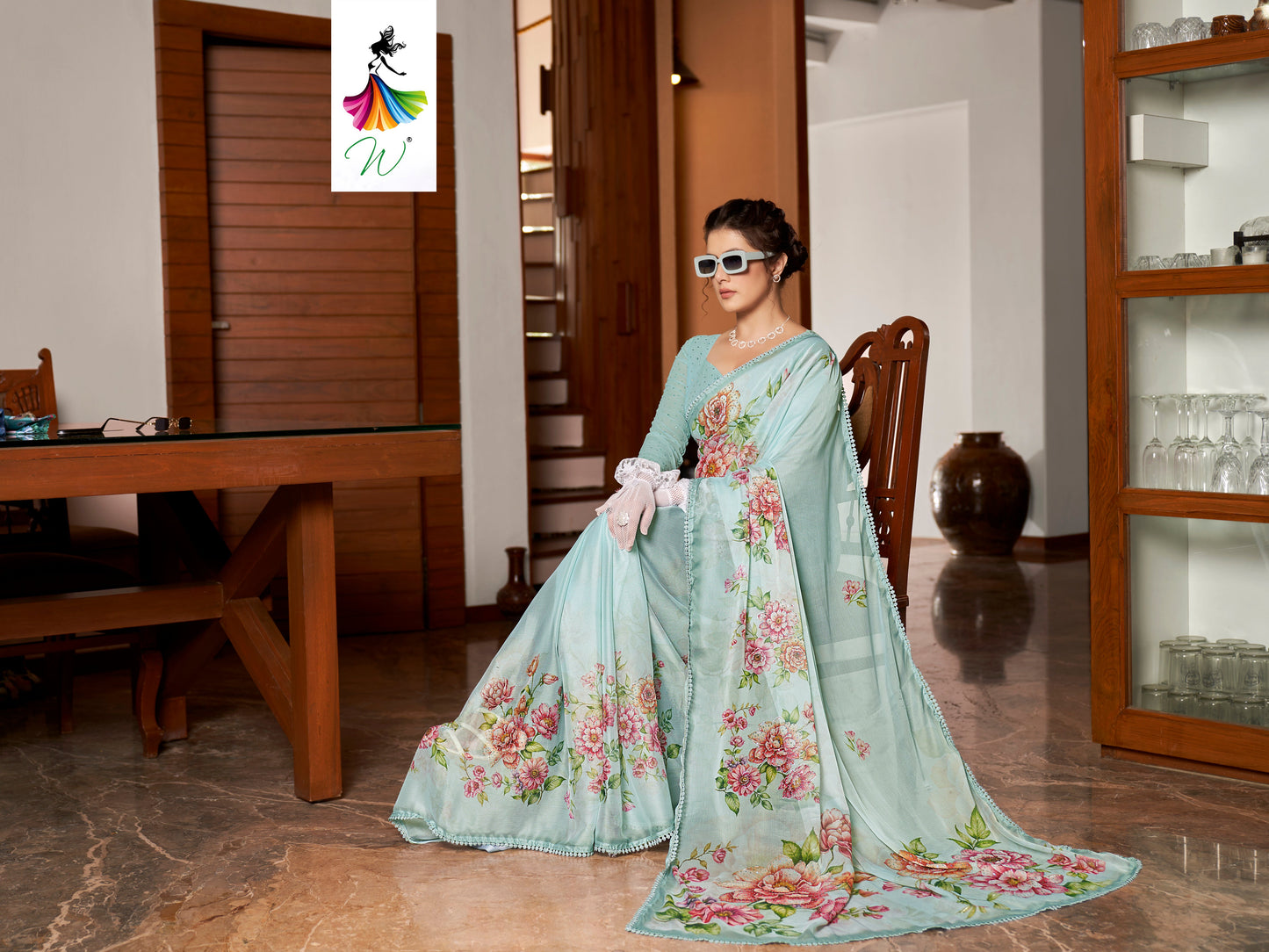 Tulip, Chiffon Flower With Foil Print Sari - Womantra