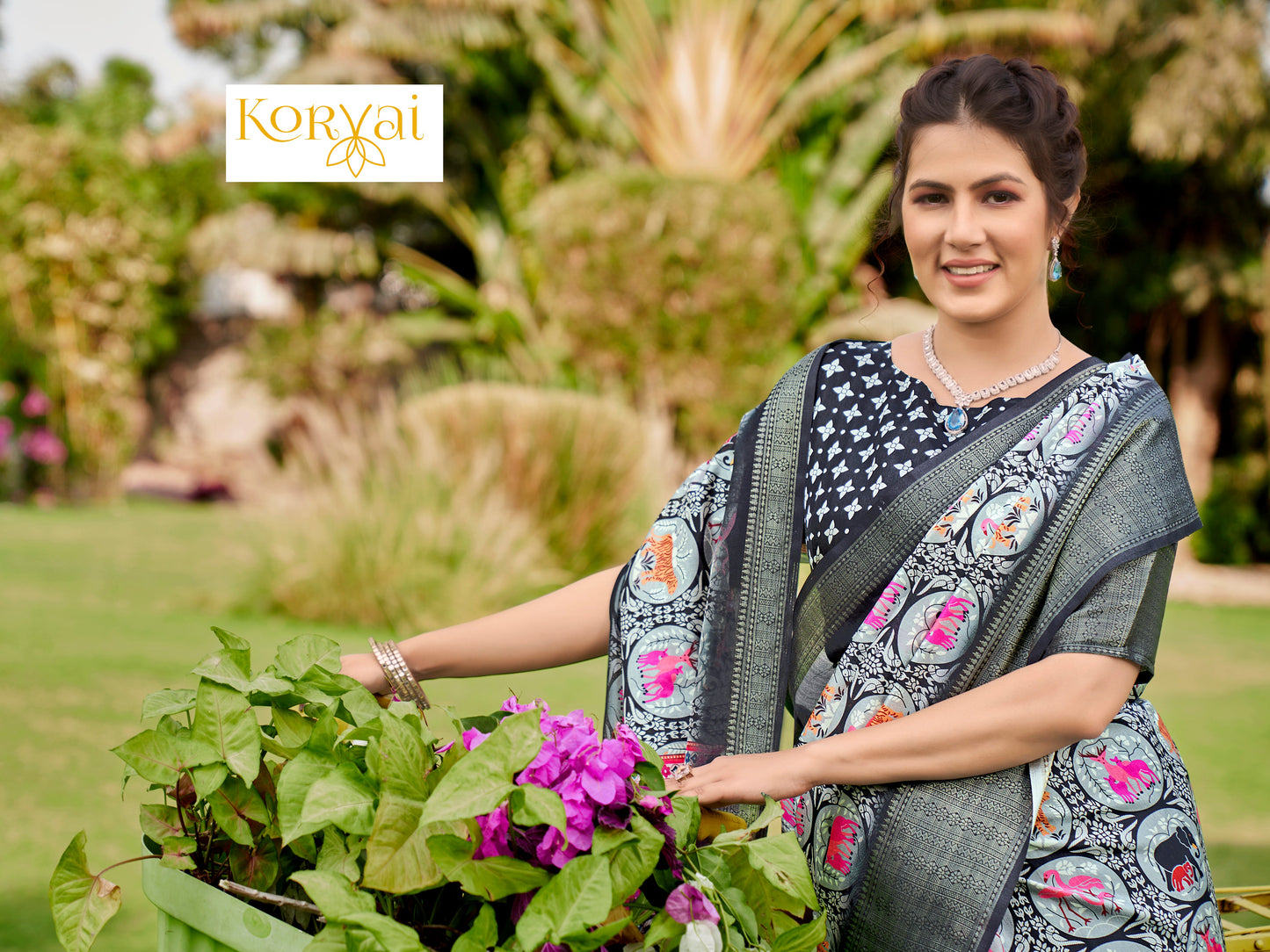 Vantara Digital Animal Prints Sari - Womantra