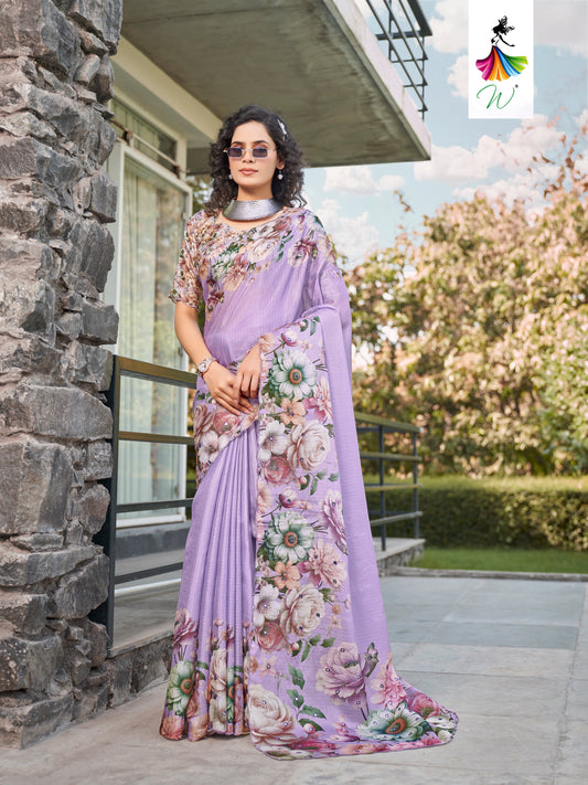 Bloom Floral Print & Mirror work Sari - Womantra