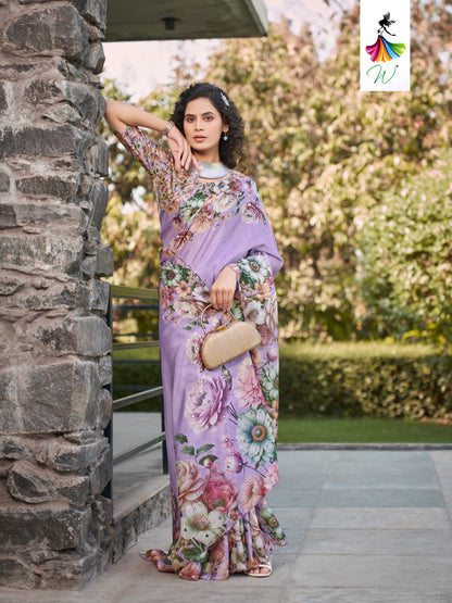 Bloom Floral Print & Mirror work Sari - Womantra