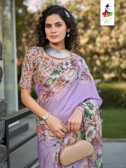 Bloom Floral Print & Mirror work Sari - Womantra