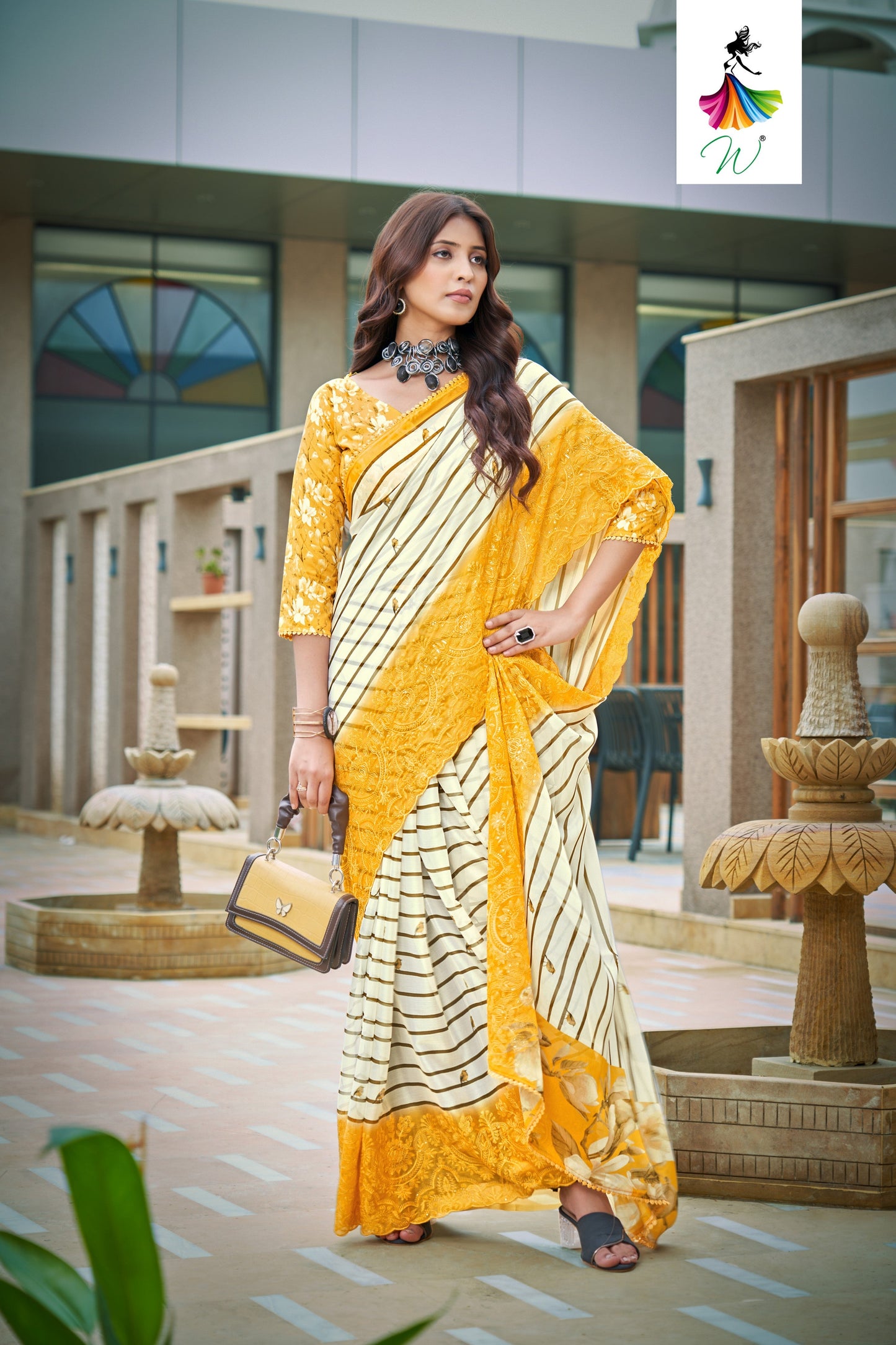Geminia Striped Chiffon Saree - Womantra Styles Pvt Ltd