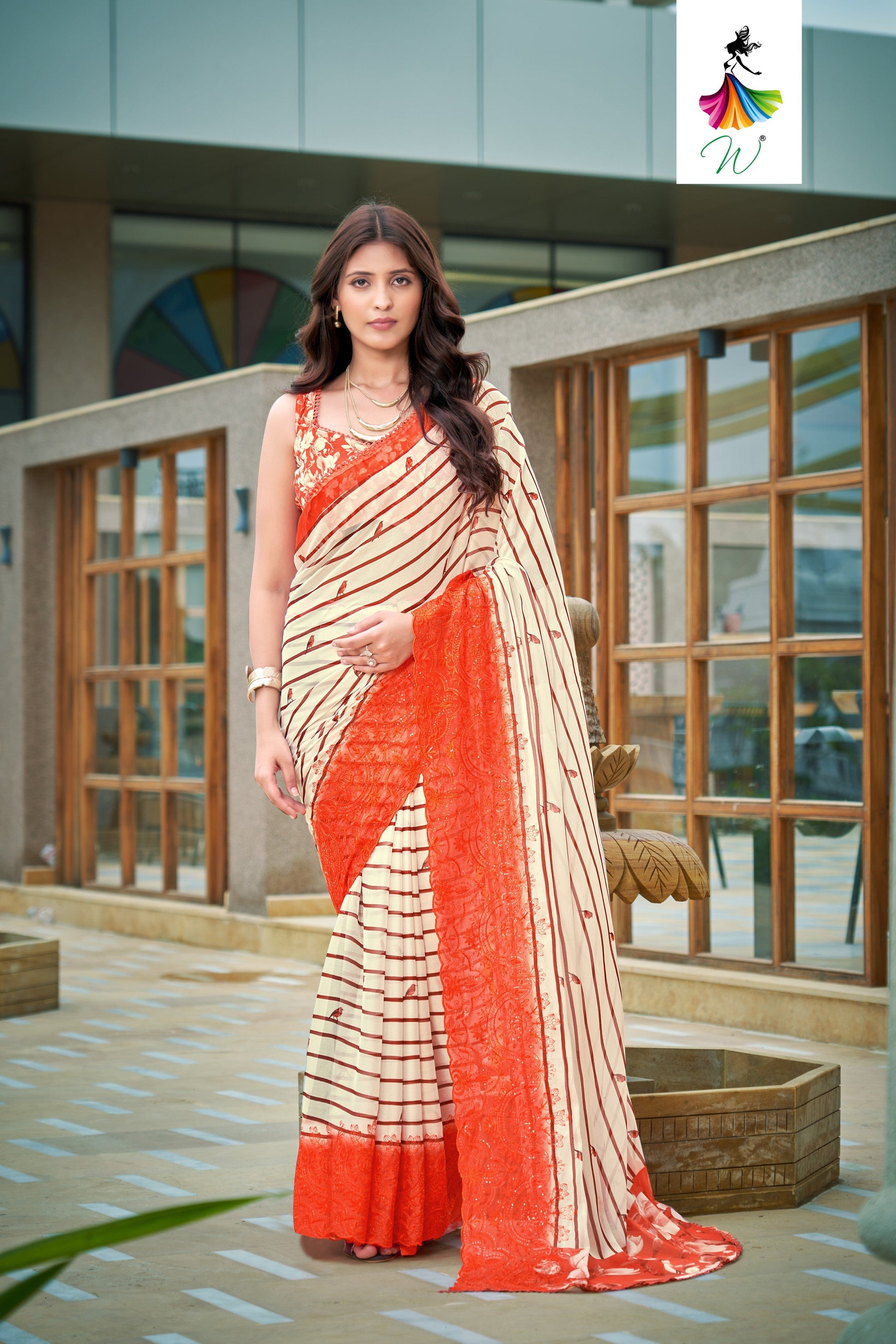 Geminia Striped Chiffon Saree - Womantra Styles Pvt Ltd