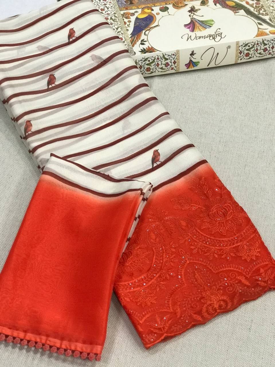 Geminia Striped Chiffon Saree - Womantra Styles Pvt Ltd