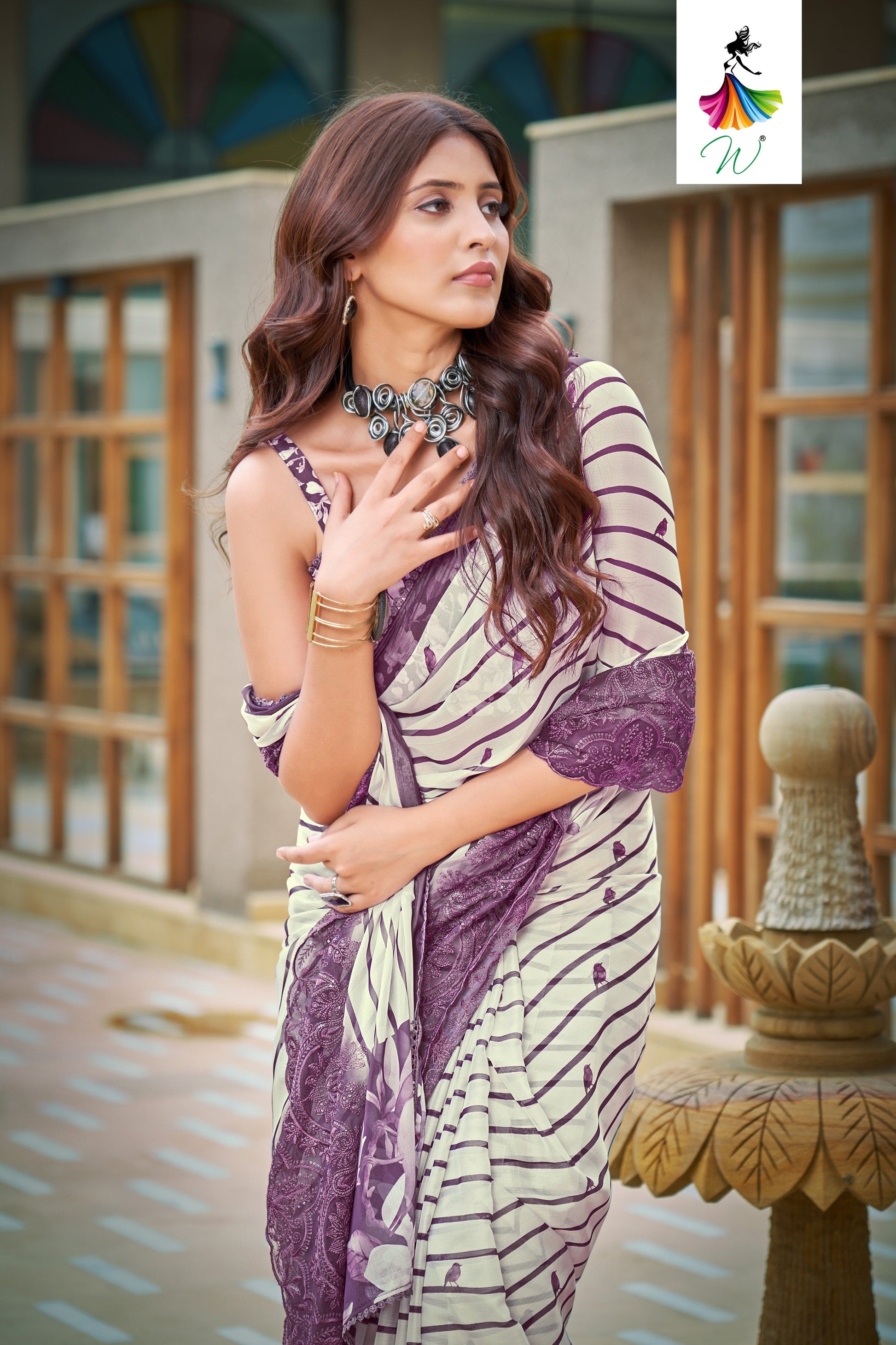 Geminia Striped Chiffon Saree - Womantra Styles Pvt Ltd