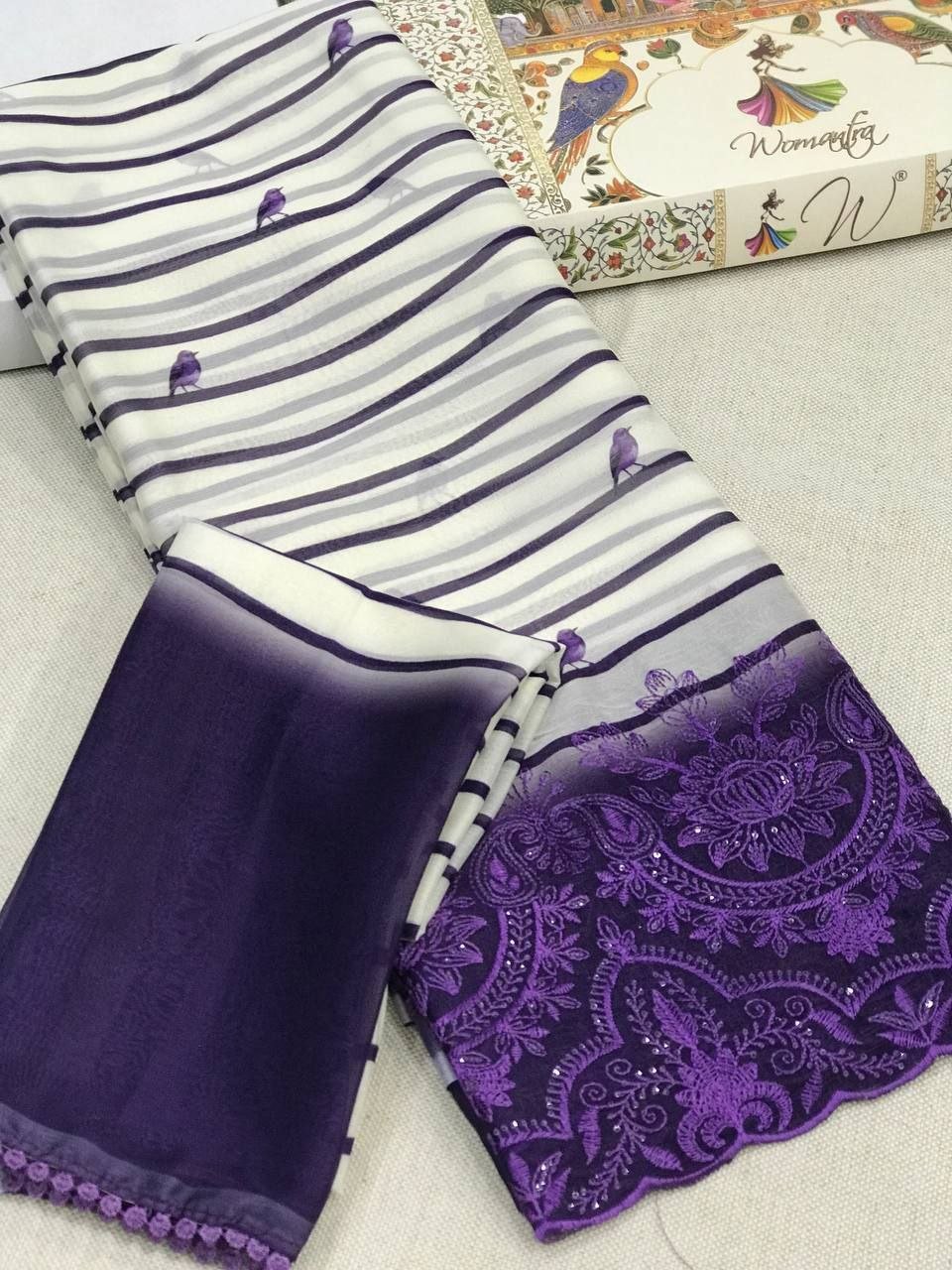 Geminia Striped Chiffon Saree - Womantra Styles Pvt Ltd
