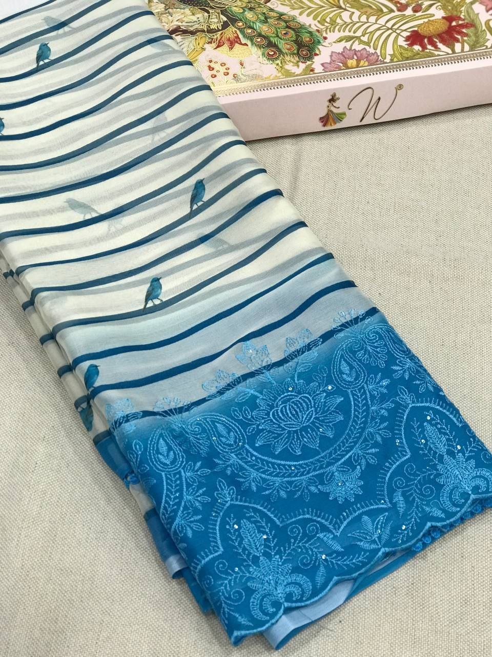 Geminia Striped Chiffon Saree - Womantra Styles Pvt Ltd