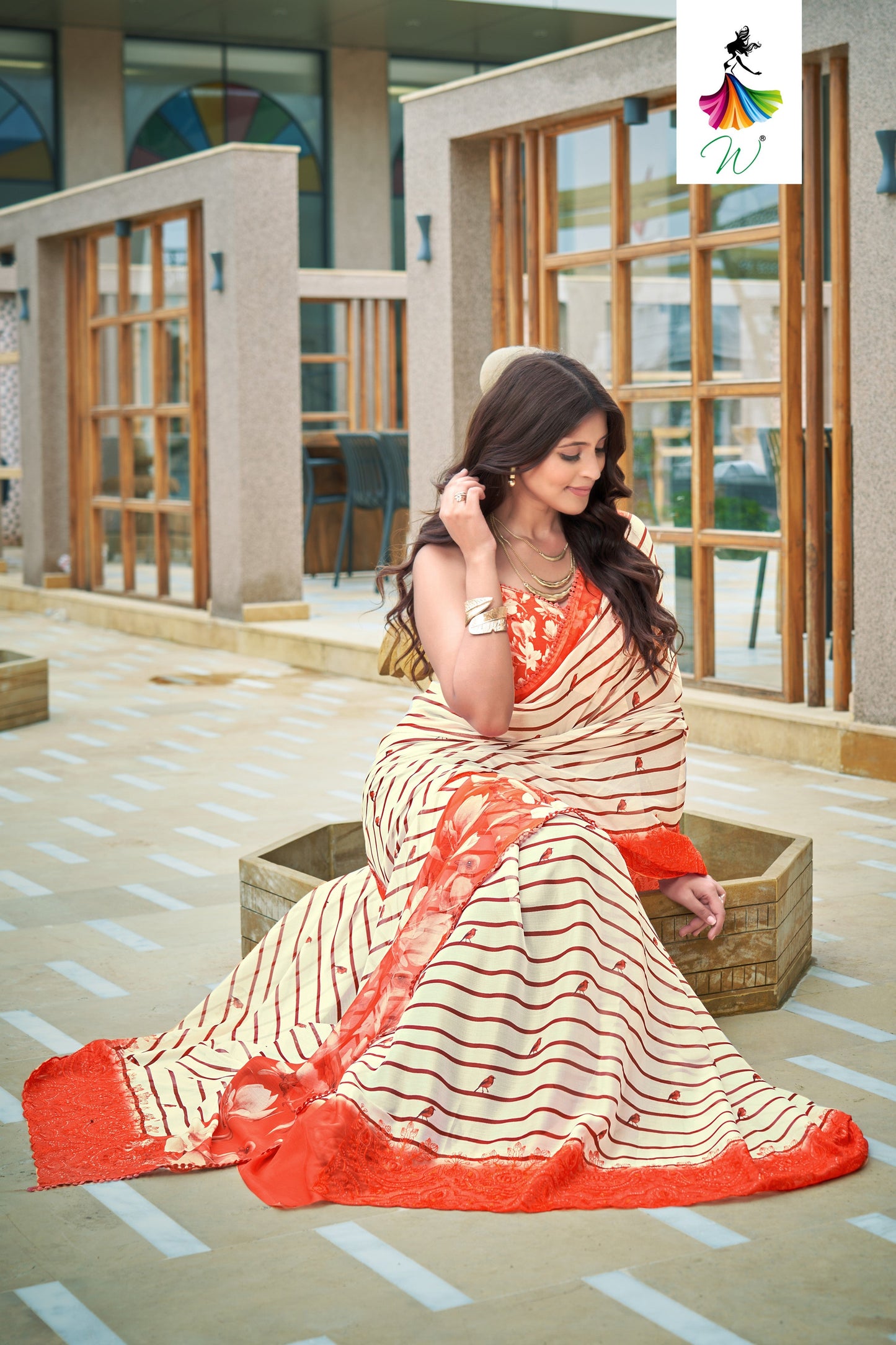 Geminia Striped Chiffon Saree - Womantra Styles Pvt Ltd