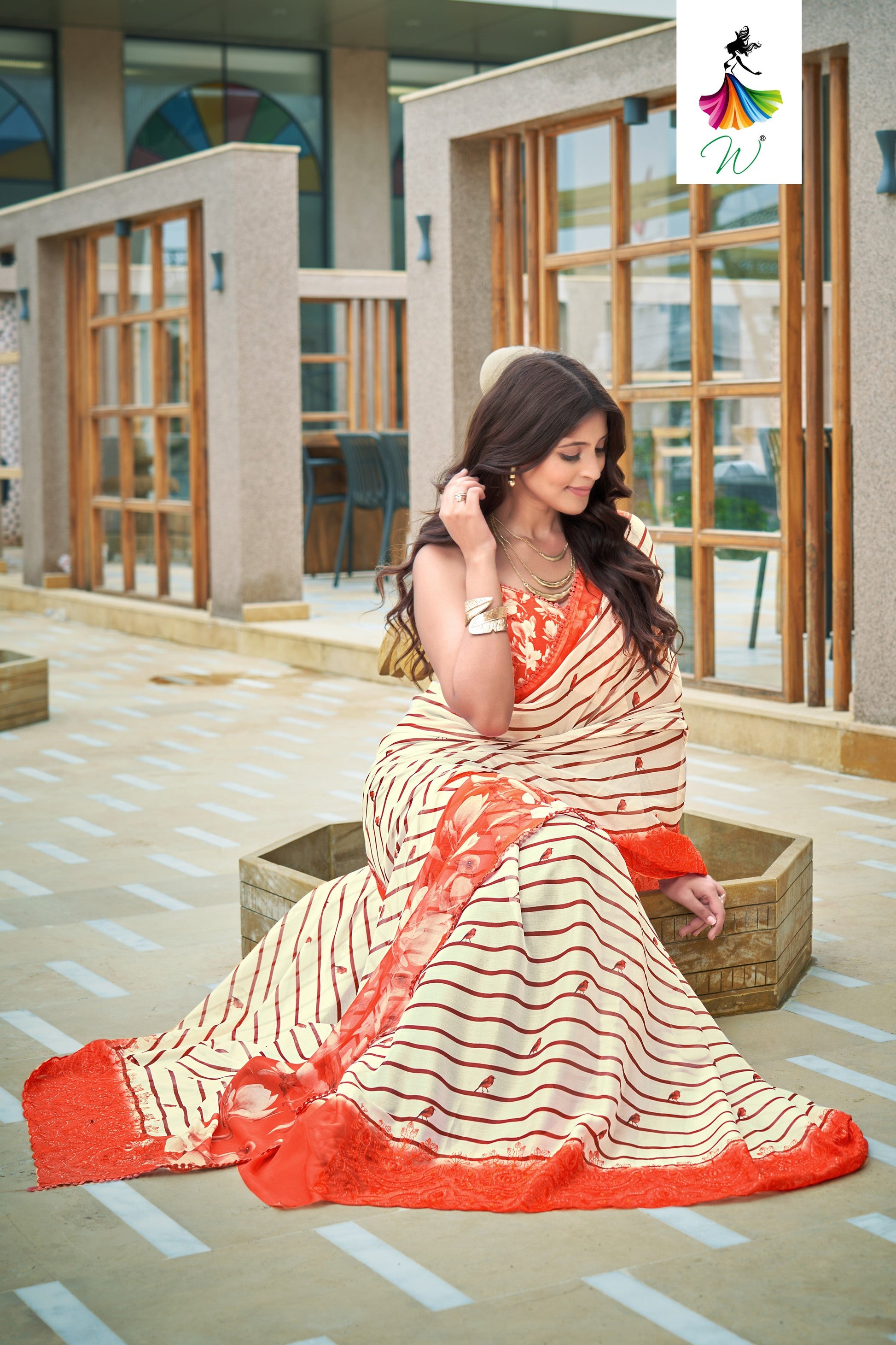 Geminia Striped Chiffon Saree - Womantra Styles Pvt Ltd