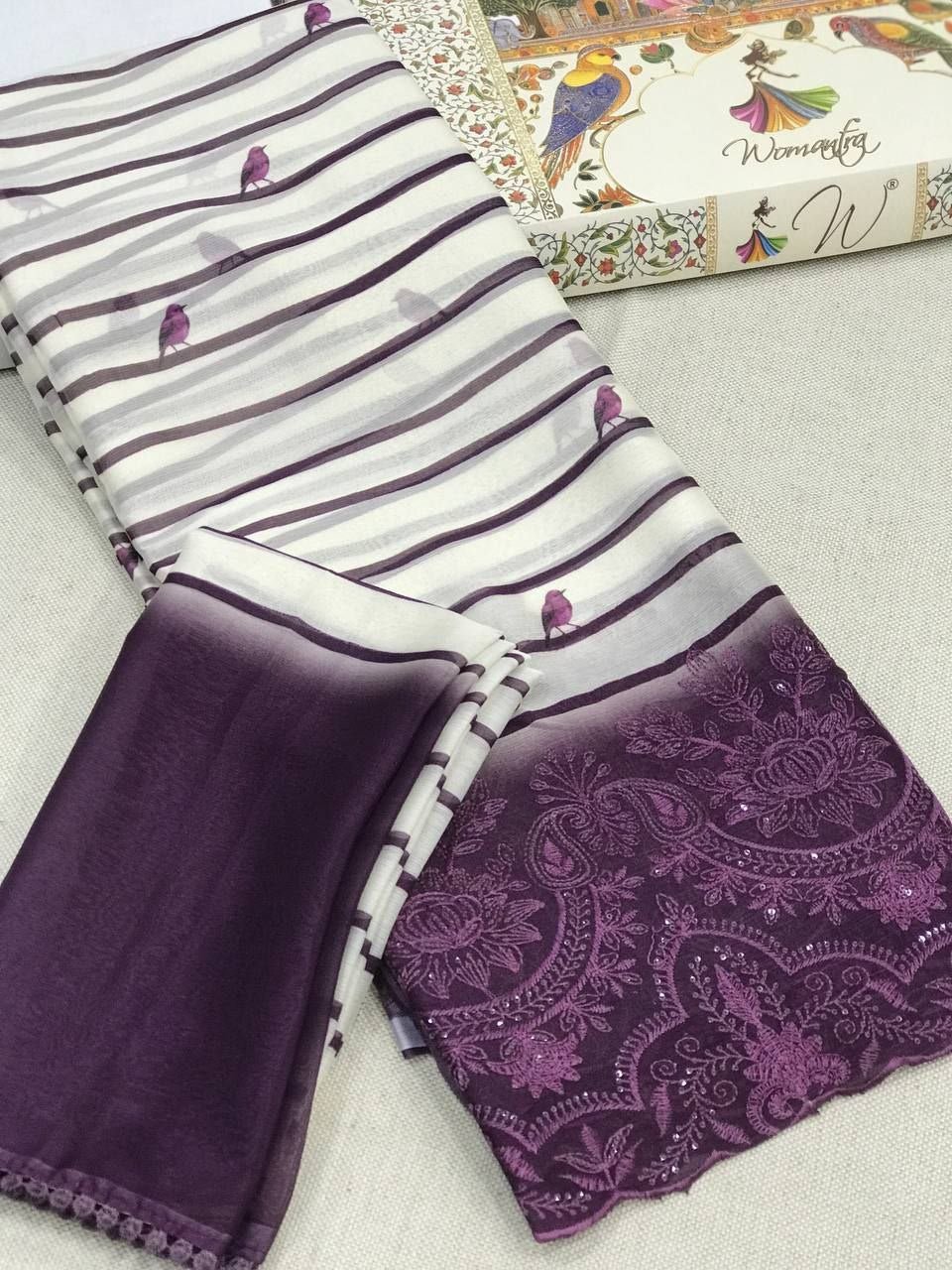 Geminia Striped Chiffon Saree - Womantra Styles Pvt Ltd