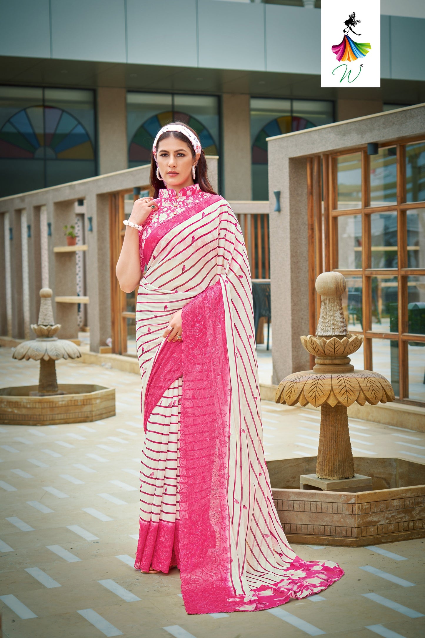 Geminia Striped Chiffon Saree - Womantra Styles Pvt Ltd