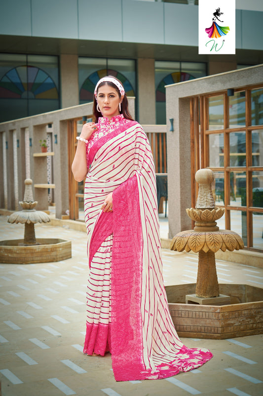 Geminia Striped Chiffon Saree - Womantra Styles Pvt Ltd