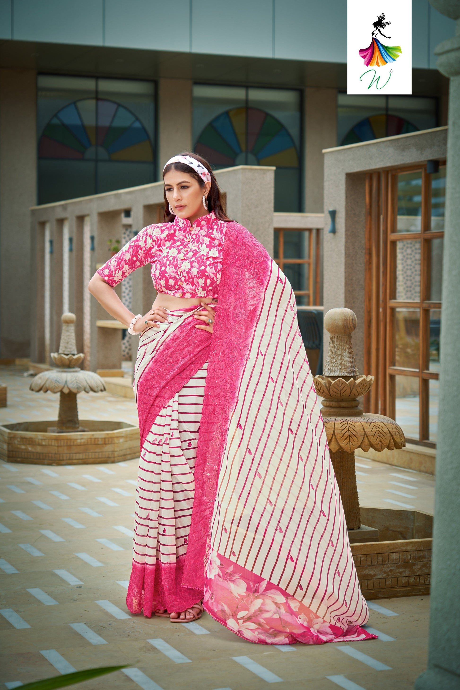 Geminia Striped Chiffon Saree - Womantra Styles Pvt Ltd