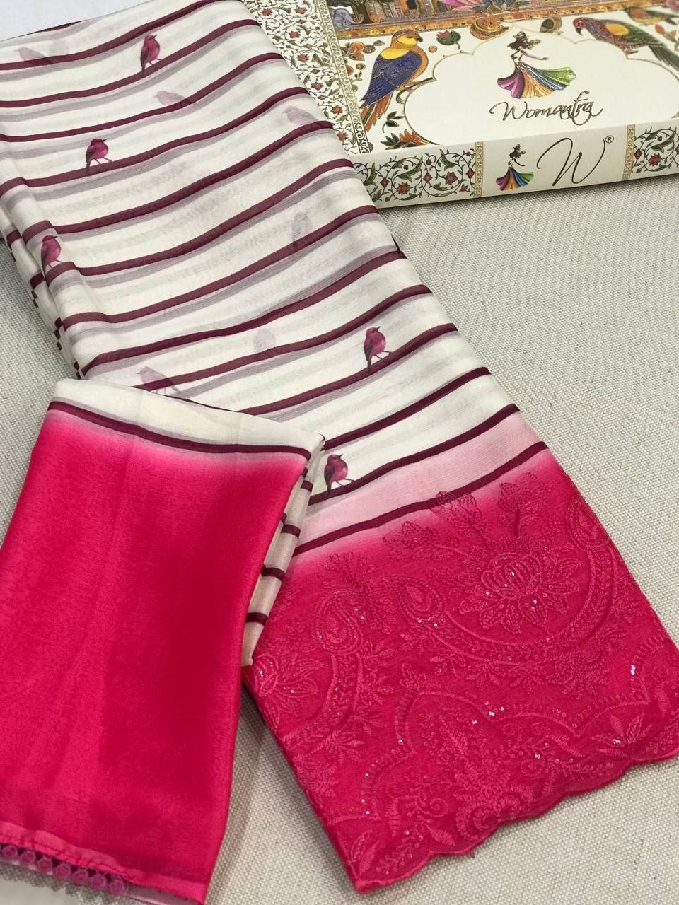Geminia Striped Chiffon Saree - Womantra Styles Pvt Ltd