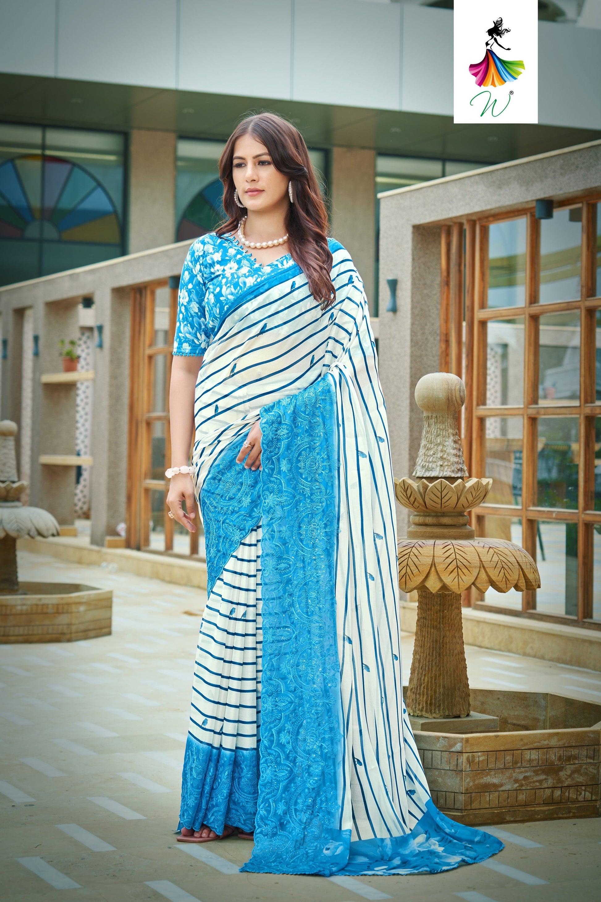 Geminia Striped Chiffon Saree - Womantra Styles Pvt Ltd