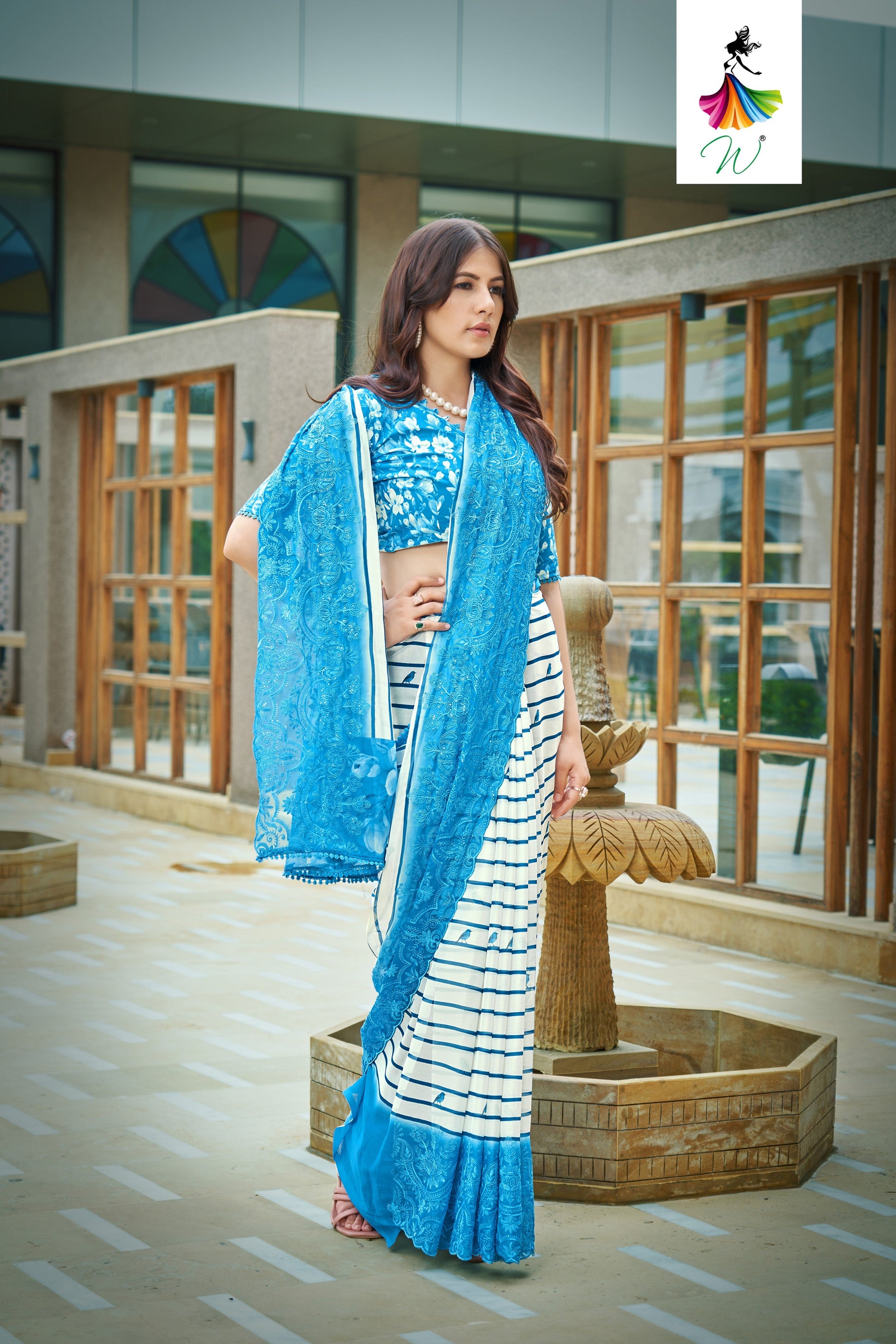 Geminia Striped Chiffon Saree - Womantra Styles Pvt Ltd