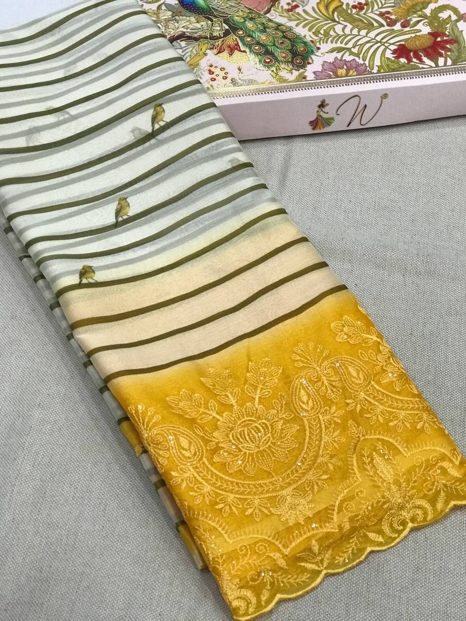 Geminia Striped Chiffon Saree - Womantra Styles Pvt Ltd