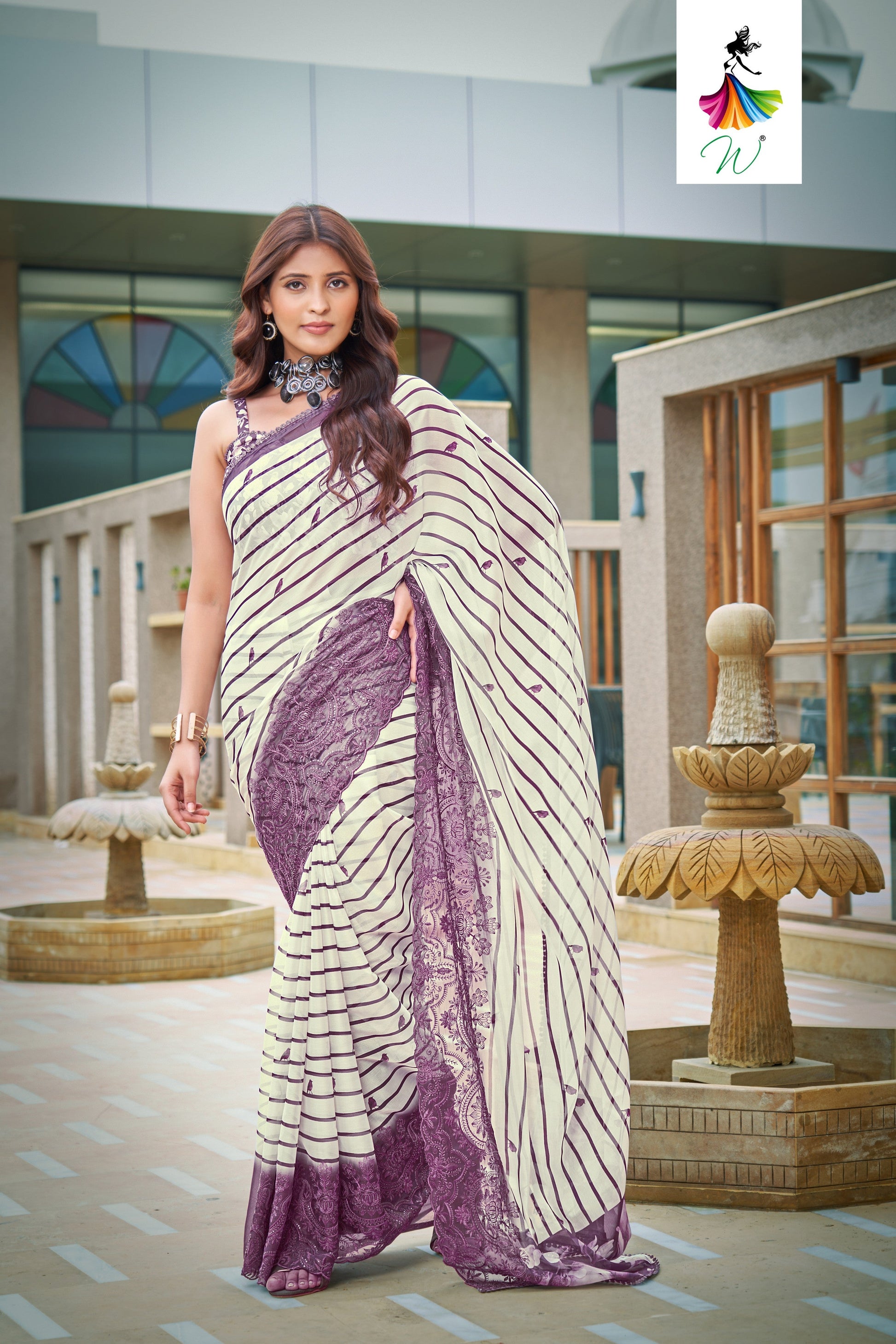 Geminia Striped Chiffon Saree - Womantra Styles Pvt Ltd