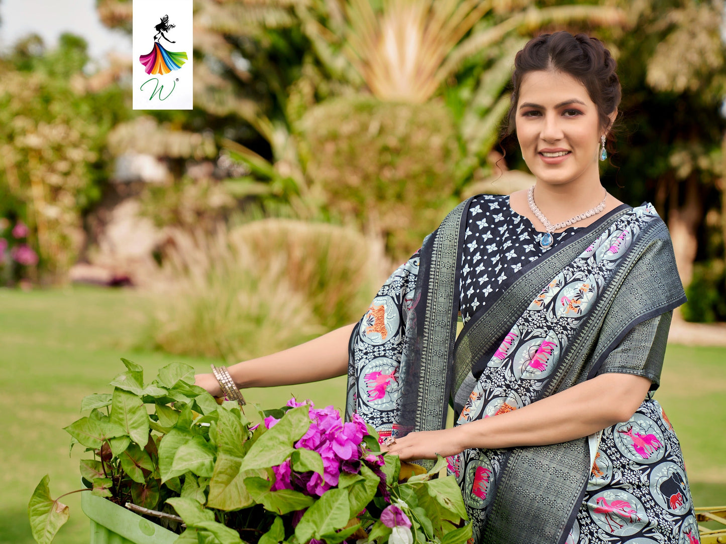 Vantara Digital Animal Prints Sari - Womantra