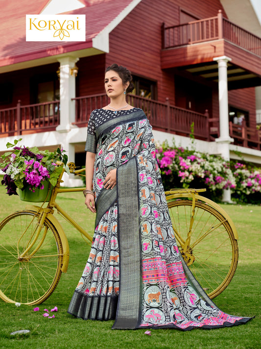 Vantara Digital Animal Prints Sari - Womantra