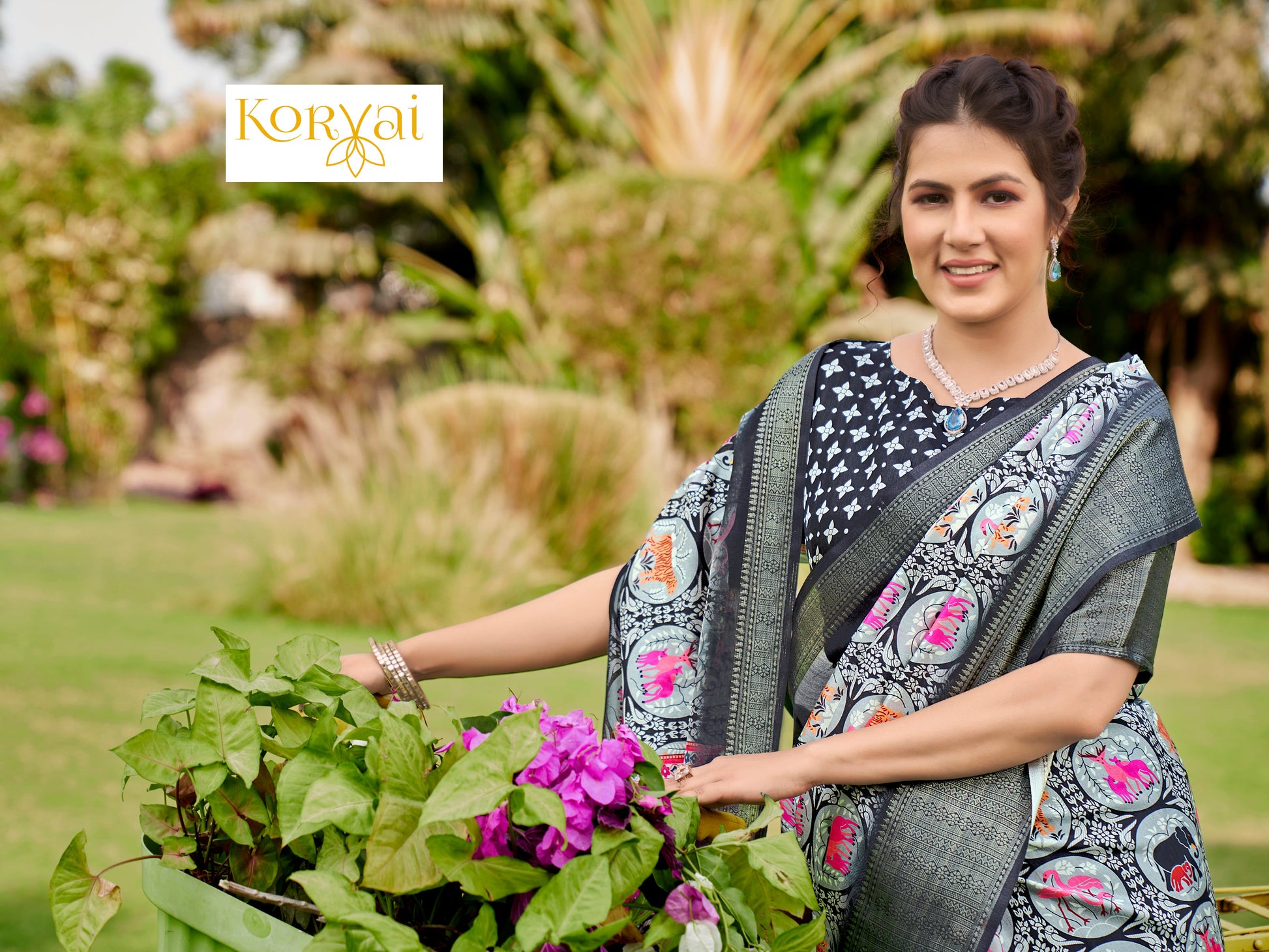 Vantara Digital Animal Prints Sari - Womantra