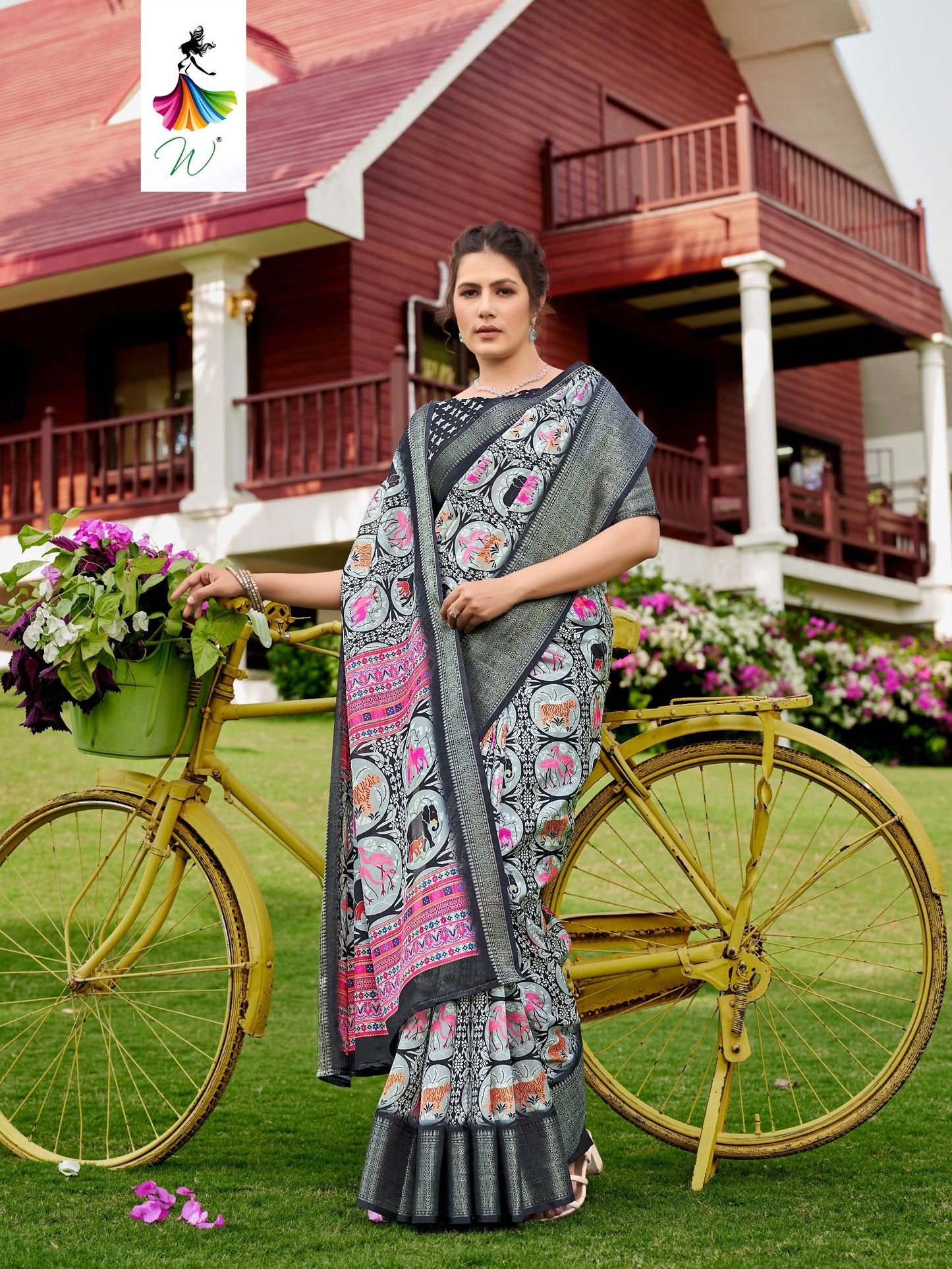 Vantara Digital Animal Prints Sari - Womantra