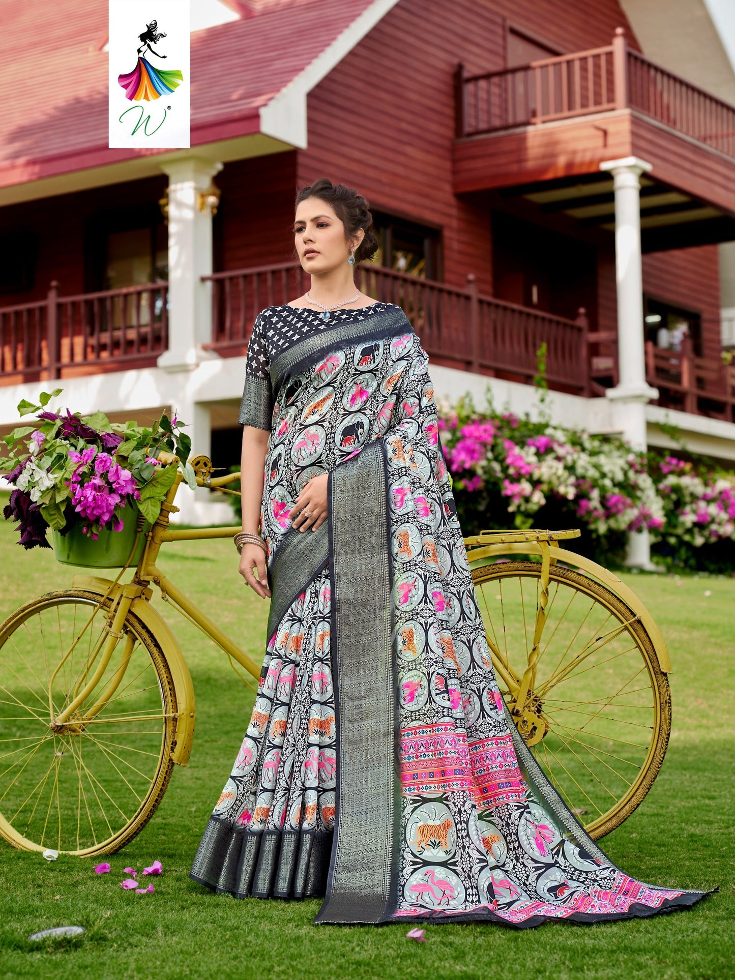 Vantara Digital Animal Prints Sari - Womantra